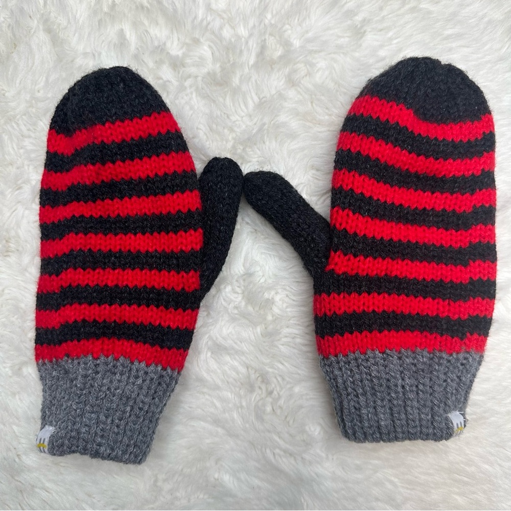 Hot Paws Mittens Red, Grey, & Black Striped Size 4-6 Years